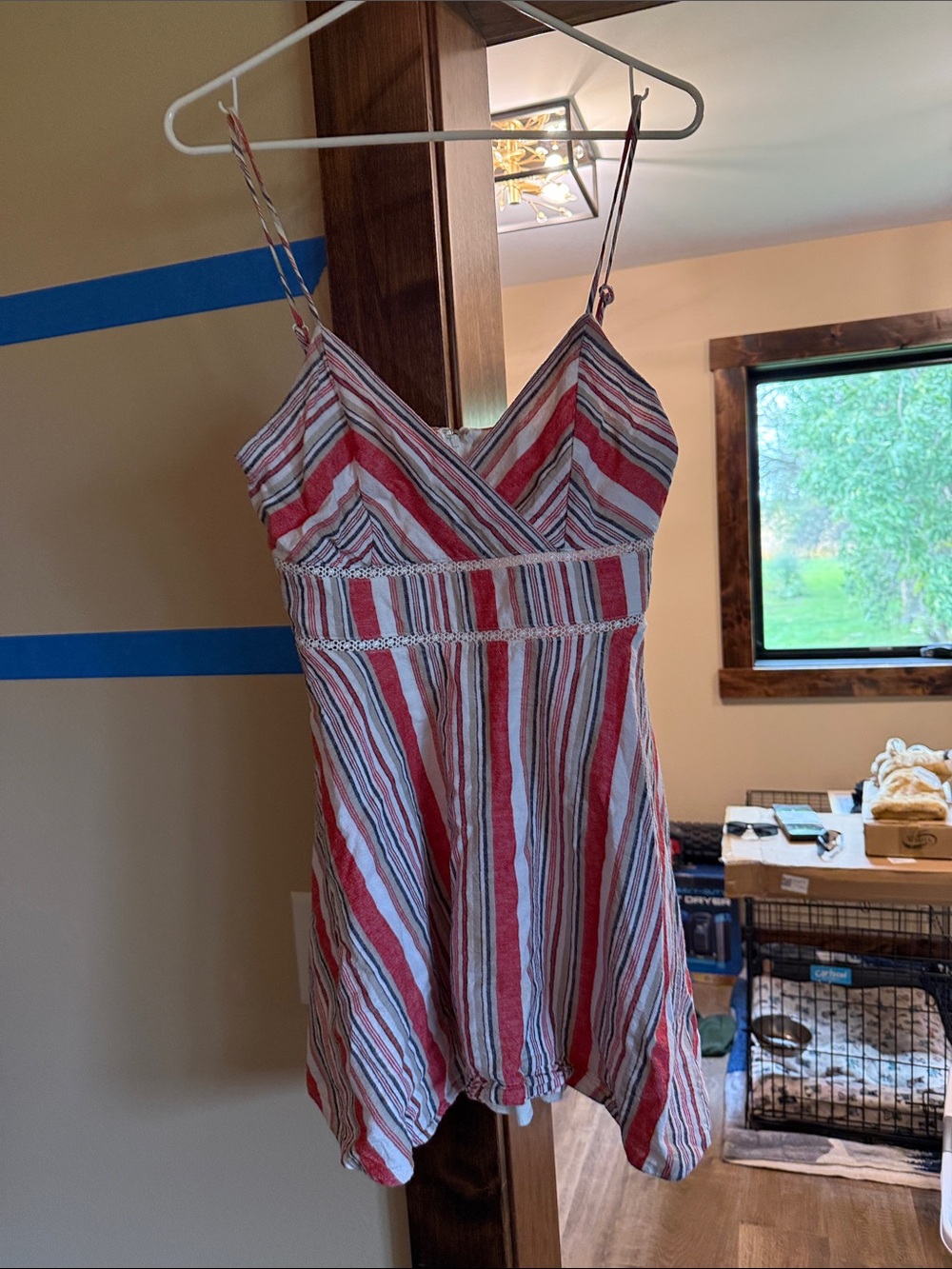 Blue Rain Red and White Striped Spaghetti-Strap Chemise